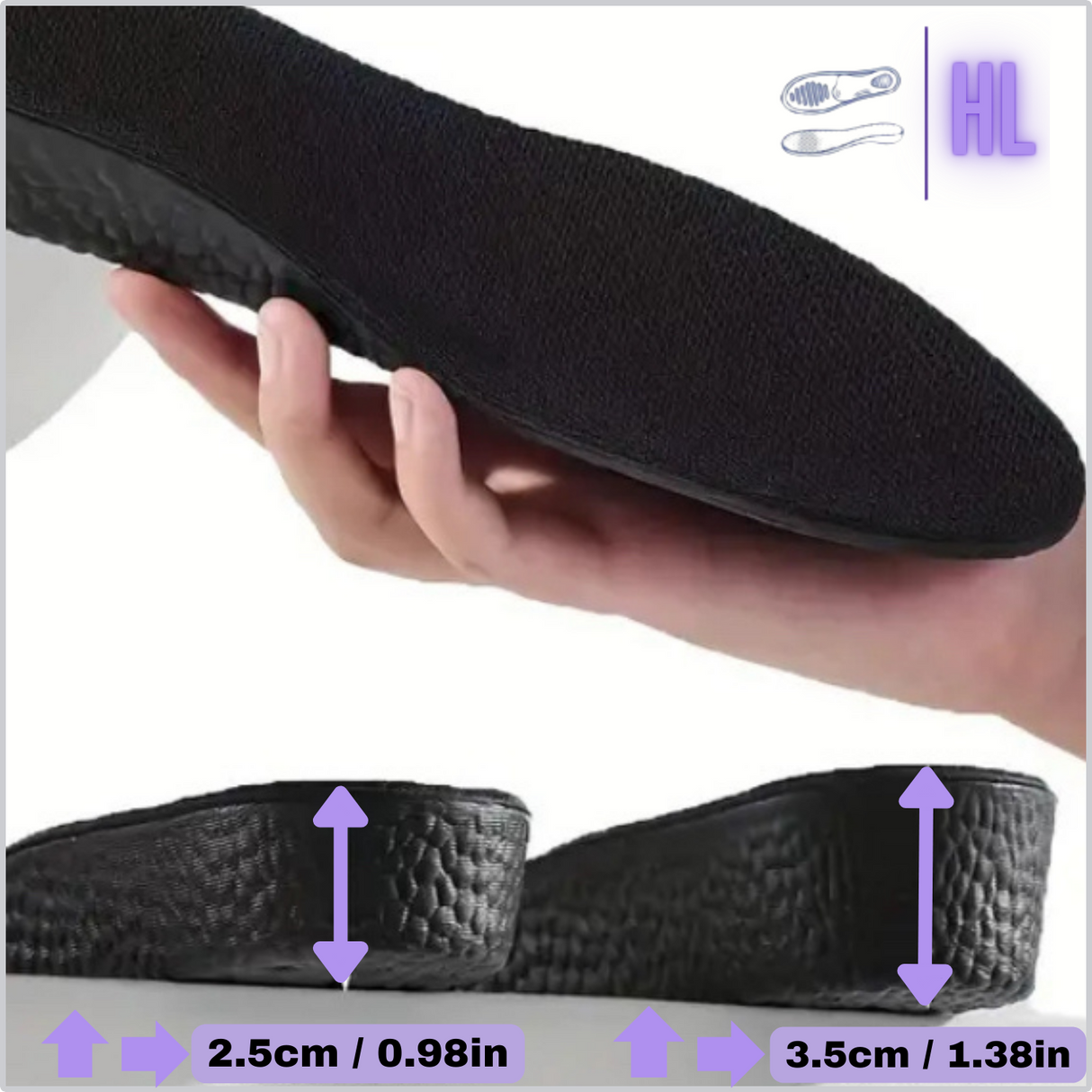height increasing insoles black 2.5cm and 3.5cm back of insoles