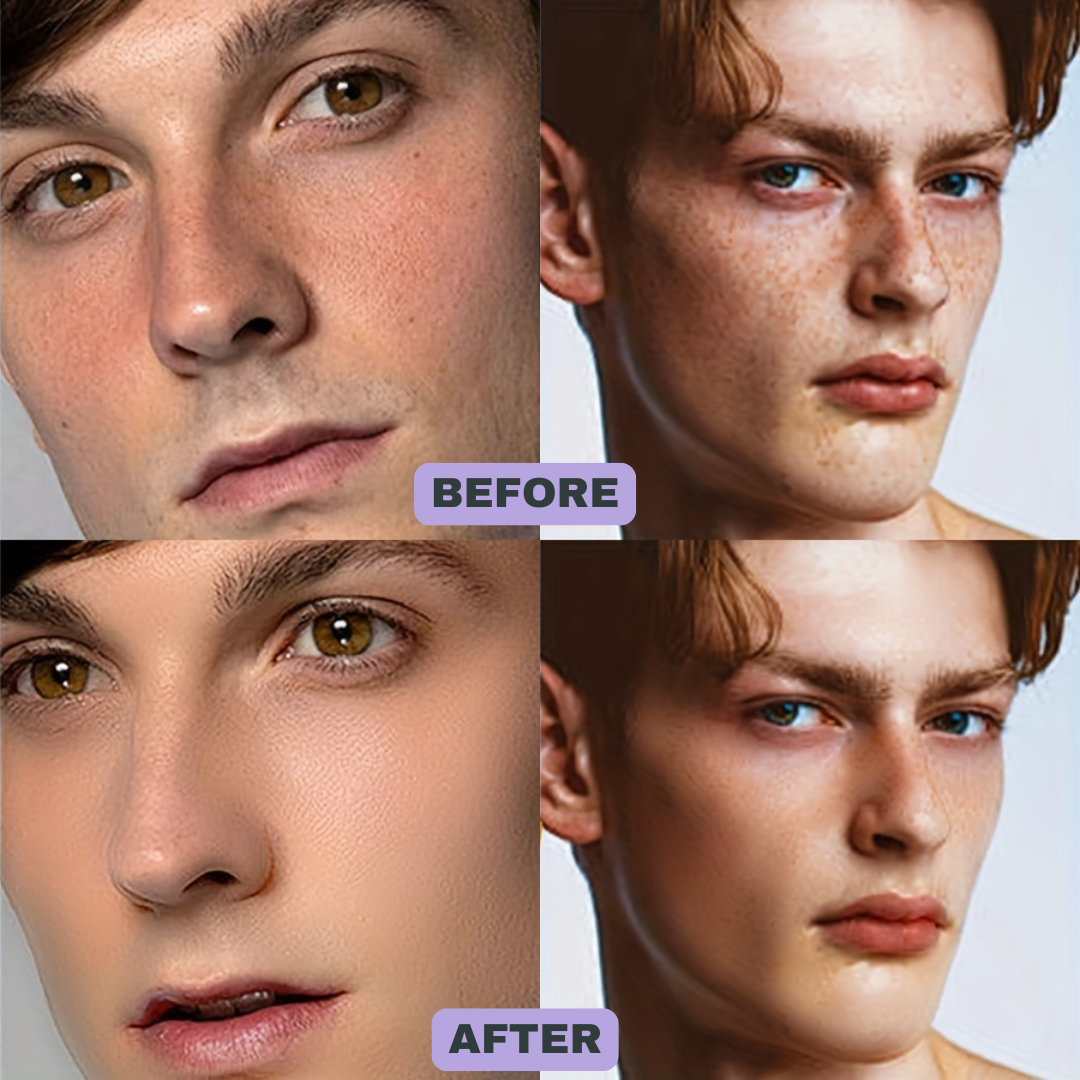 Before & After spot concealer stick results.Neutral Packaging: Minimalistic and masculine design to appeal to men.
Easy Application: Stick format makes it simple to apply directly to the spot or area.
Blendable Formula: Creamy texture that blends seamlessly into the skin for a natural finish.
Shade Range: Available in shades matching a variety of skin tones for undetectable coverage.
Skin Benefits: Often includes ingredients to soothe or improve the skin, such as hydrating agents or SPF protection.
Compact